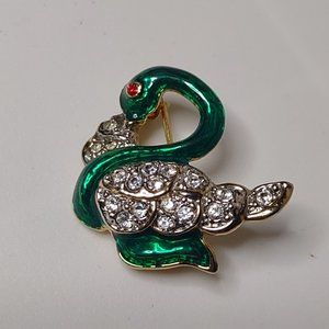 Little Green With Red Eyes Swan Brooch